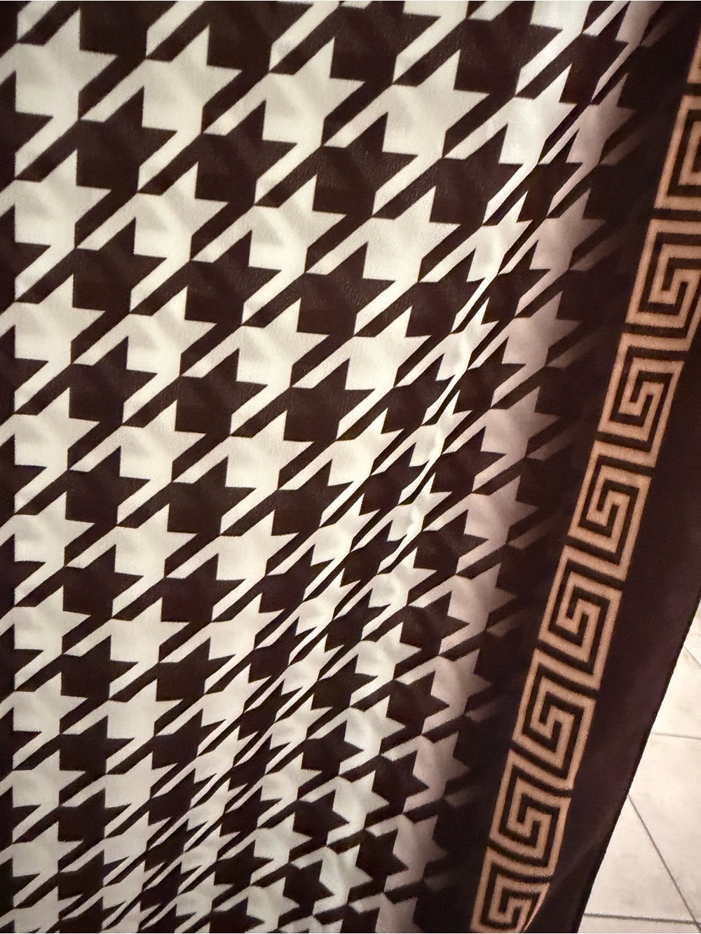 Black and White Houndstooth Scarf with Greek Key Border